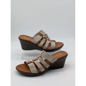 Italian Shoemakers Womens 8 Beige Elastic Wedge Sandals 2.5in Made in Italy
